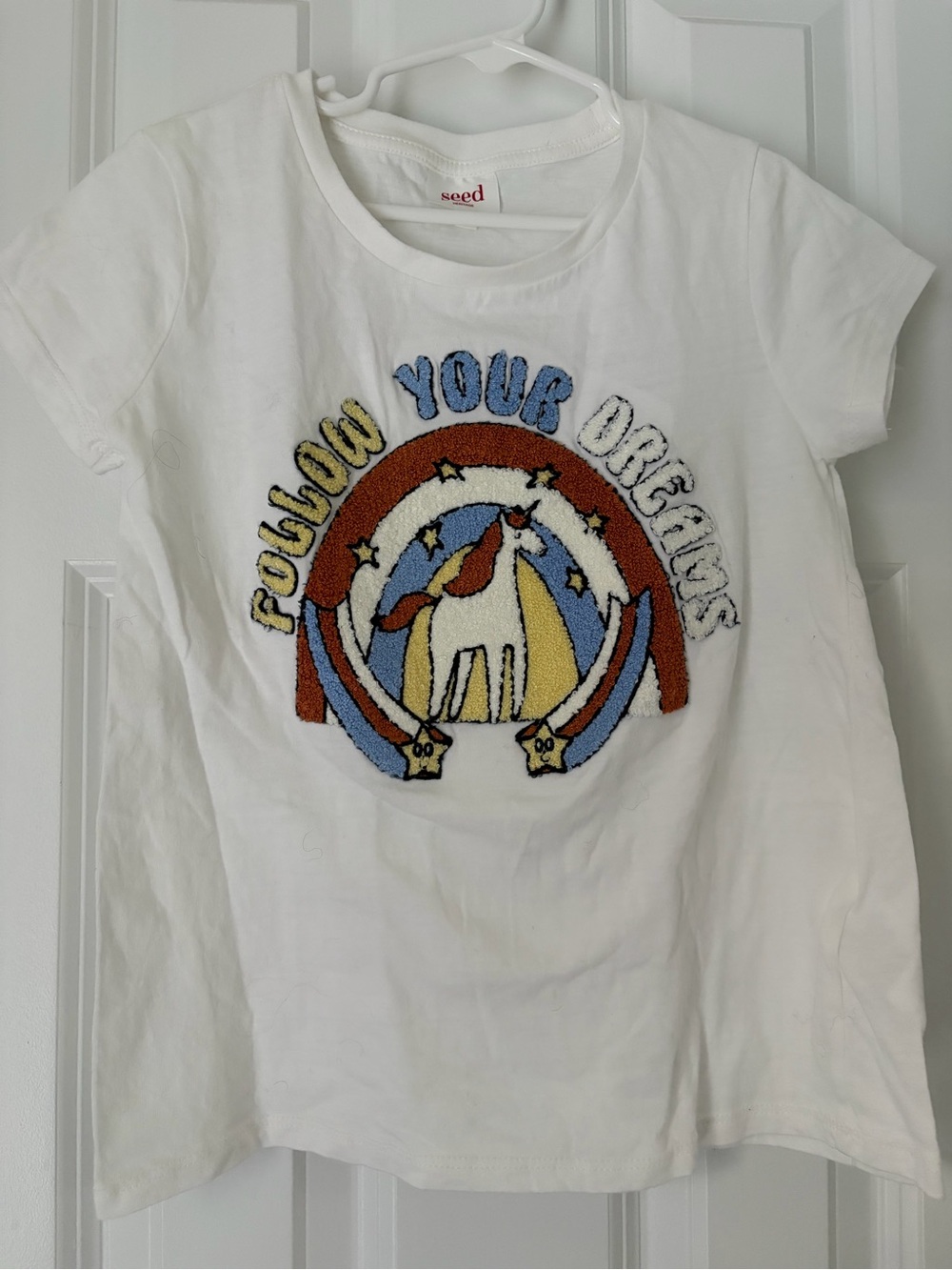 Seed White Short Sleeve Tee with Colorful Unicorn & Rainbow Graphic